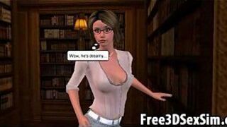 Sexy 3D cartoon babe getting fucked in the library porn video